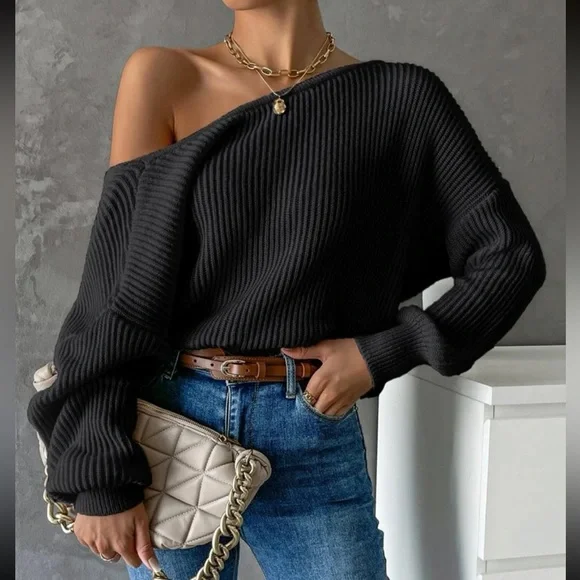 Cozy twist back ribbed knit sweater top
